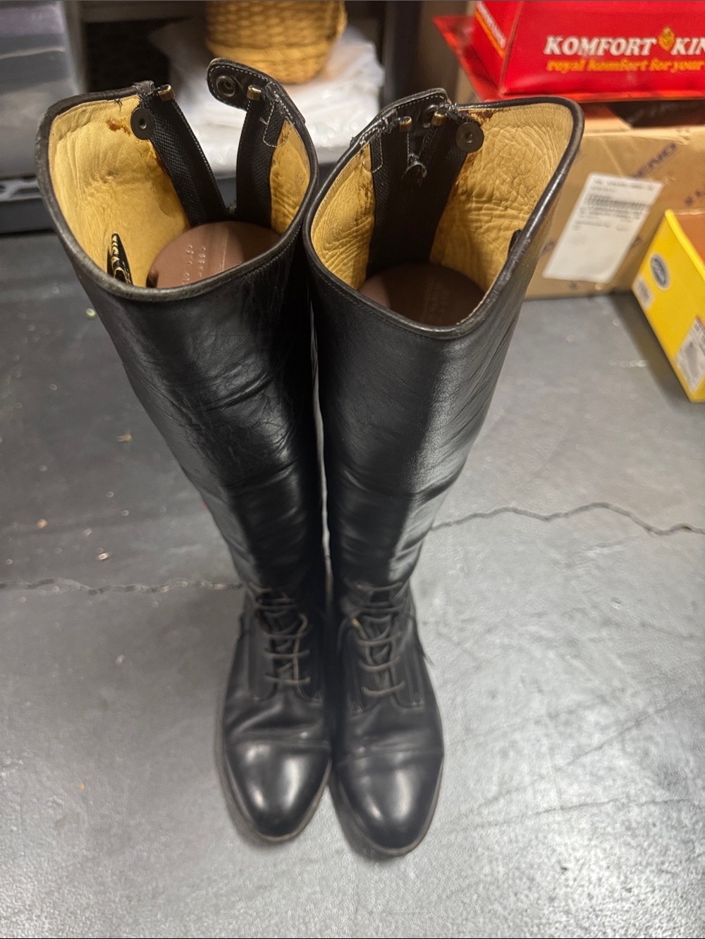 Women's Black Leather Lace-Up Tall Boots